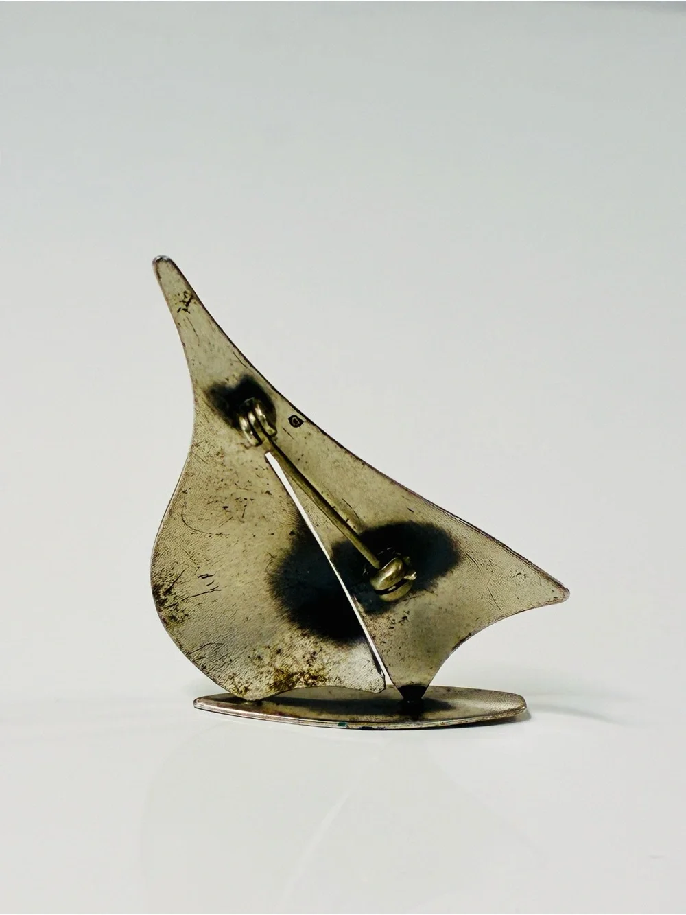VTG Beau Sterling Silver Sailboat Brooch Sleek Nautical Accent Distressed Unisex